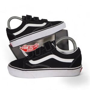 Vans Old Skool V‎ Hook & Loop "Prison Style" Black / White Women's 6.5
